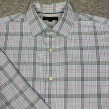 Banana Republic Non Iron Slim Fit Button Up Dress Shirt Mens L Blue Plaid