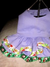 New handmade dog dress small harness pet puppy outfit blue with ribbon hem