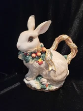Fitz and Floyd Snowy Woods Rabbit Teapot vintage Repair Bow Lid No Other Defects