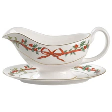 Royal Worcester Holly Ribbons Gravy Boat & Underplate 9062242