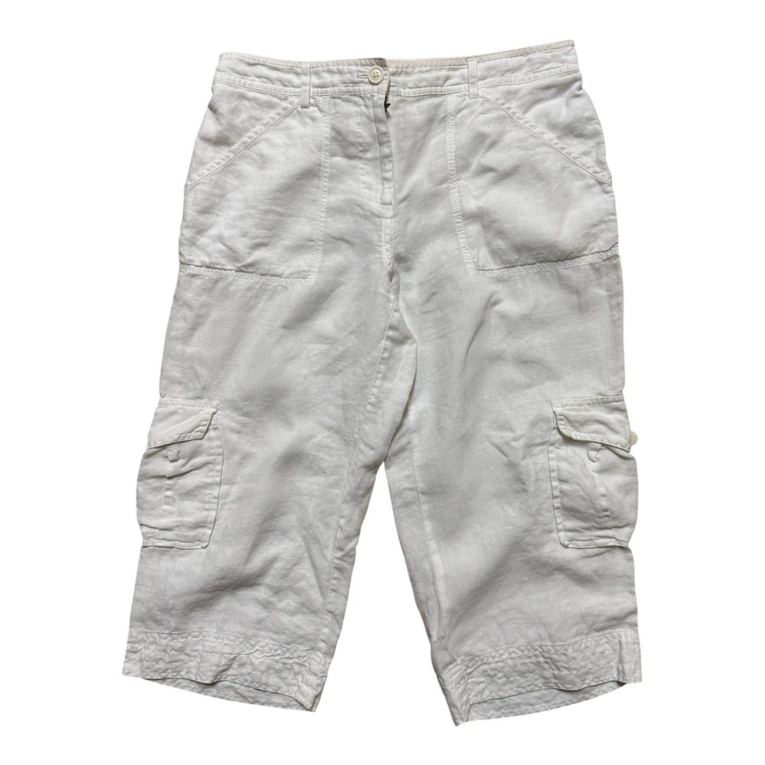 Chico’s 100% Linen White Cargo Capri Pants Women’s Size 1 (US 8/M) Cropped