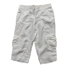Chico s 100 Linen White Cargo Capri Pants Women s Size 1 US 8/M Cropped