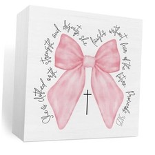 Christian Decor, Religious Gifts for Women, Scripture Wall Art, Girly Bowknot