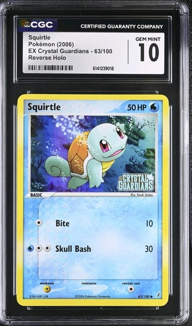 Pokemon Squirtle EX Crystal Guardians 63/100 Reverse Holo CGC 10 Gem Mint