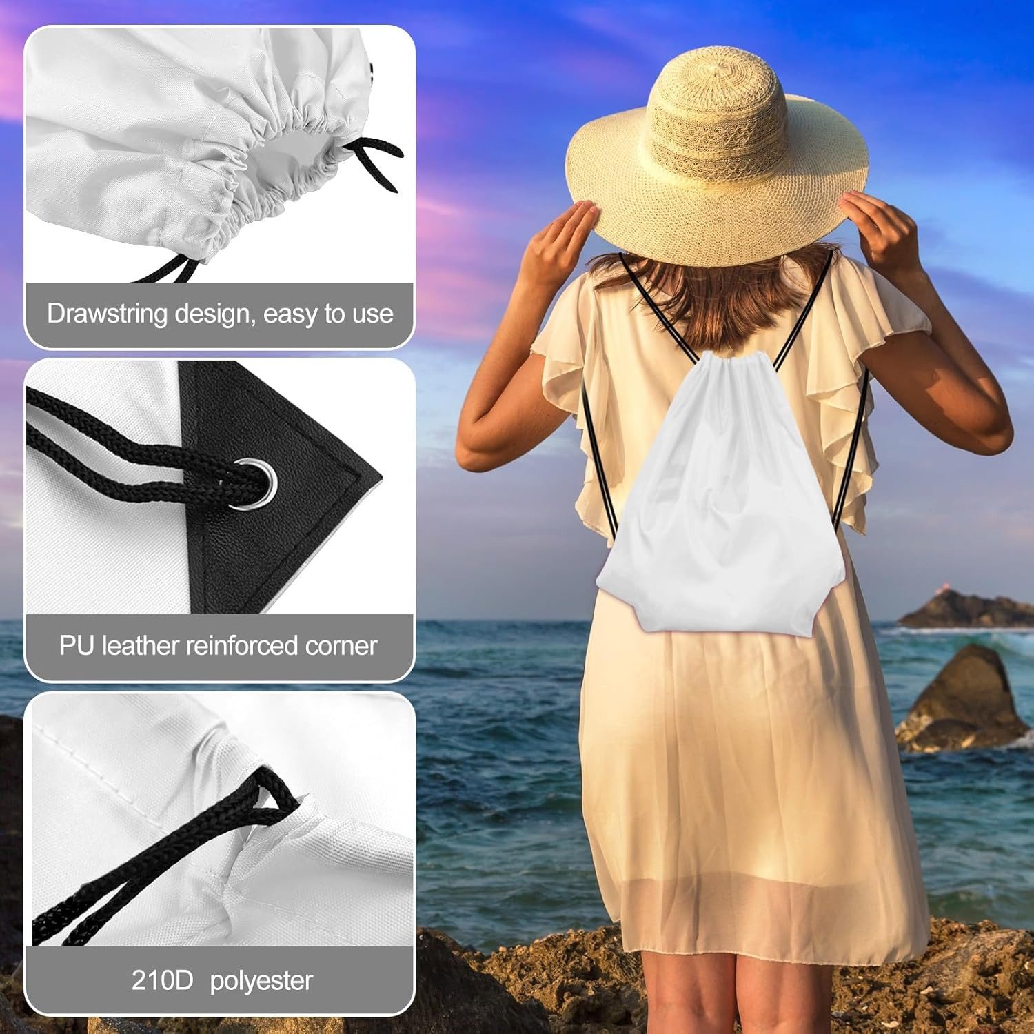 2 Pcs White Drawstring Backpack Drawstring Bag Bulk Sports Cinch Bags String Bac