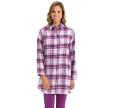 Collections Etc Medium Purple Plaid Button Down Long Tunic Shirt
