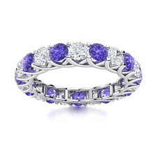 925 Sterling Silver 2MM Round Shape Tanzanite Half Eternity Band Ring For Women