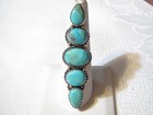 FABULOUS RETRO 2 1/4" LONG GENUINE TURQUOISE STERLING SILVER RING - SZ 8 - 11.1G — photo 4