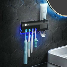 UV Light Sterilizer Mount Wall Automatic Toothpaste Dispenser Toothbrush Holder