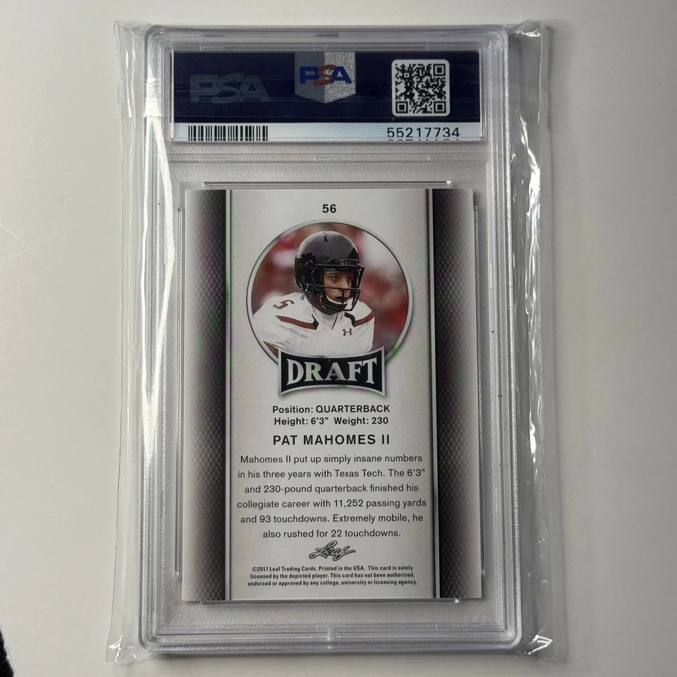 PSA 10 Patrick Mahomes II 2017 Leaf Draft #56 Rookie RC - Image 2 of 2