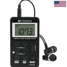 Lightweight V112 AM/FM Pocket Radio - Rechargeable with LCD, Ideal for Walking