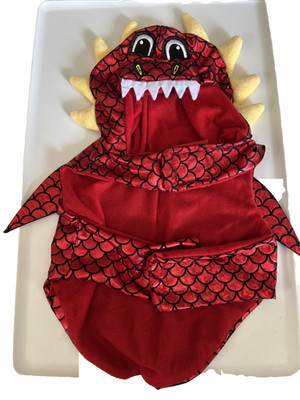 Dog Dragon Costume Shiny Red Horns Wings Tail Size S Embroidered Face Teeth NEW