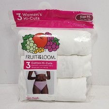 3 PACK Fruit Of The Loom WOMEN'S COTTON HI-CUTS White EVERSOFT Panties Size 7/L