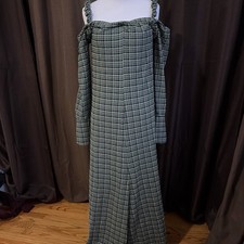 Ganni Cold-shoulder Gathered Checked Seersucker Midi Dress In Green