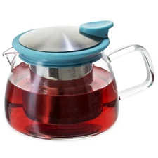 FORLIFE Bell Glass Teapot with Basket Infuser, 14 oz./430 mL, Turquoise