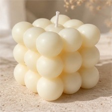 Cream Modern Bubble Cube Novelty Wax Candle, Unscented, Single Wick, 1 Pack
