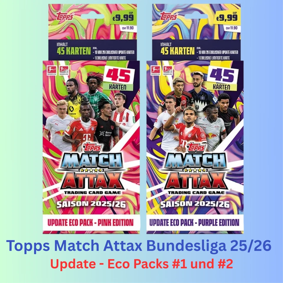 Topps MATCH ATTAX 25/2026 Bundesliga 2025/26 - 2 x Update ECO Pack Pink & Purple