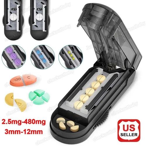 Pill Tablet Cutter Splitter Blade Box Case For Small / Large Pills Fast Easy Cut