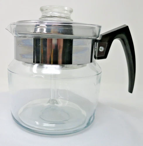 Vintage Pyrex Glass Coffee Pot 6 Cup Metal Black Handle Percolator Complete GUC