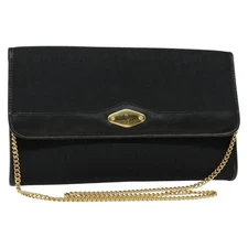 Christian Dior Trotter Canvas Chain Shoulder Bag Black Gold Auth yk19482