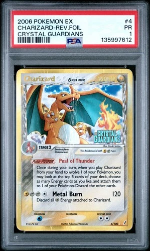 PSA 1 Charizard 4/100 Crystal Guardians STAMPED Reverse Holo Rare Pokemon Card