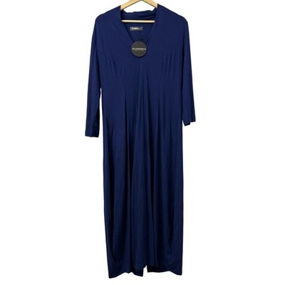Alembika Dress Size 6 8 US Maxi Essential Cocoon Navy Blue Lagenlook Pockets