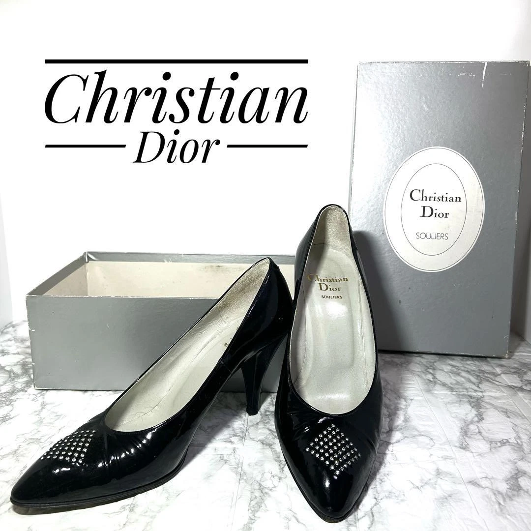 Escarpins Christian Dior talon strass cuir noir EU36/US6 authentiques