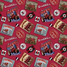 Farmall Tossed Logos Red Cotton Fabric