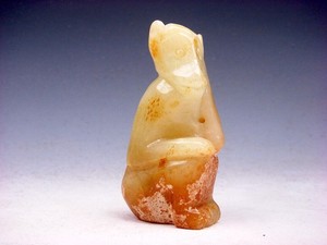 Old Nephrite Jade Stone Carved Sculpture Seated Monkey Scratching Head #01102501