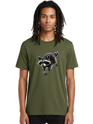 Raccoon-Running Mens Graphic Tee, 100% Cotton, Casual Summer Wear