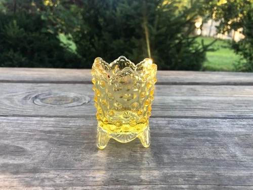 Fenton Amber Art Glass Hobnail Toothpick Holder Vintage - About 2-1/8"Wx2.75"H