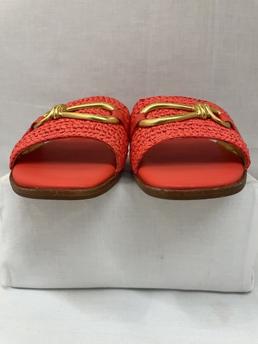 Donna Karan Haylen Raffia Slide Sandals Orange Sz.8M, READ. - Picture 3 of 6