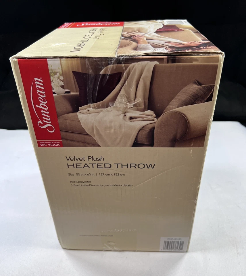 Sunbeam Garnet Red Heated Velvet Throw 50" x 60" 3 Settings 3 Hour Auto Off - Image 4 of 4