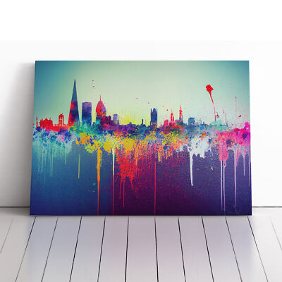 London Skyline Splatter Abstrakt Leinwand Wandbild Kunstdruck Gerahmtes Bild Wohndeko