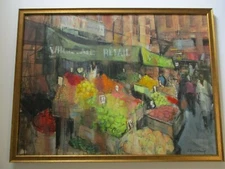 LARGE MYSTERY PAINTING MARKET REGIONALISM IMPRESSIONISM COLORFUL SIGNED MODERN
