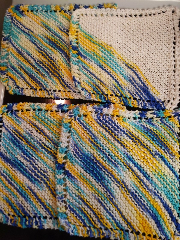 Hand Knitted Dishcloth or WashCloths ~ New ~ Set of 4  100% cotton multicolor
