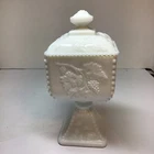 Westmoreland Milk Glass Grape Pattern Candy Dish Pedestal Footed Vintage