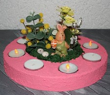Ostern Dekoration Teelichtteller Pappmaschee 24 cm d  13 cm GH  8 TL Osterhasen