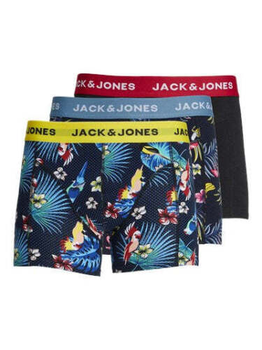 Jack & Jones Jacflower Bird Trunks 3 Pack Cotton Stretch Boxers - Multi Print - Picture 1 of 5