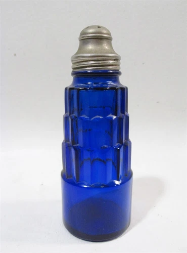 Art Deco Ziggurat Hazel Atlas Skyscraper Blue Glass Shaker Cocktail