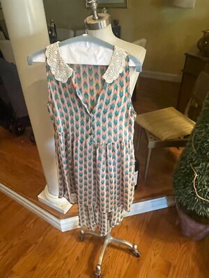 Audrey 3+1 multi color Chevron print hi/lo hem racerback tank top tunic small