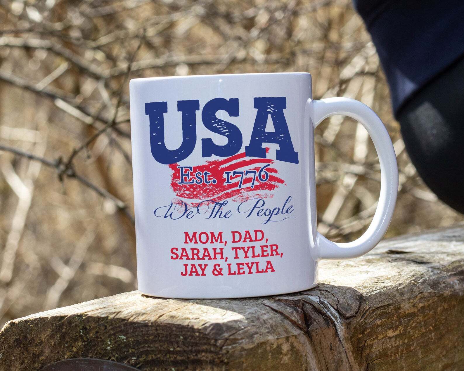 Usa Est 1776 We The People White Coffee Mug Personalized Freedom Mug