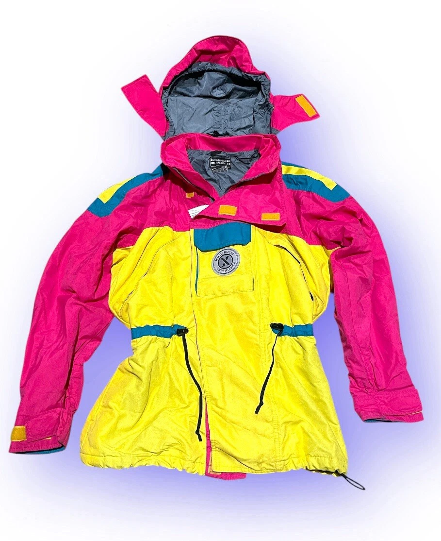 Vtg Wilderness Expirience Ski Snow Jacket Women Size Medium Pink Yellow