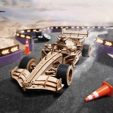 ROKR DIY  3D Wooden Puzzle Mechanical Roaring Engine Racing Car Boys Xmas Gifts