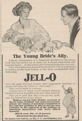 Jell-o Gelatine 1909 Young Bride's Ally Couple At Table Vintage Print Ad