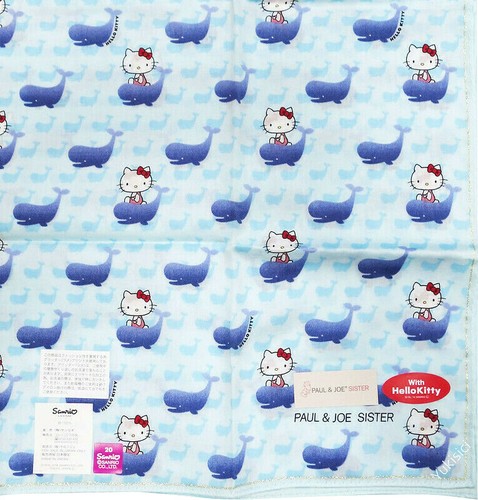 Sanrio Hello Kitty Paul & Joe Sister Handkerchief Kitty +Whale-Baby Blue-50cm - Imagen 3 de 5
