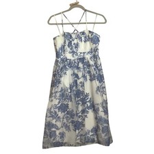 Gap Floral White Blue Midi Summer Dress Women Size 8 Silk Blend Lined Strappy