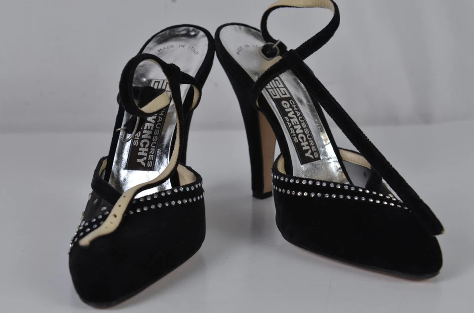 Zapatos de salón Givenchy para mujer de terciopelo con joyas negros talla 6,5 M honda trasera punta cerrada divertidos Foto 4 de 4
