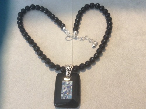 Jay King Minenfund Sterling Onyx Mikromosaik Opal Perlen Halskette