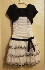 AMY'S CLOSET BLACK & WHITE RUFFLED BOLERO JACKET DRESS SIZE 7